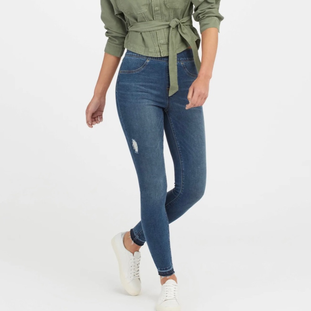 Spanx Distressed Ankle Skinny Jeans Jeggings Medium Wash M